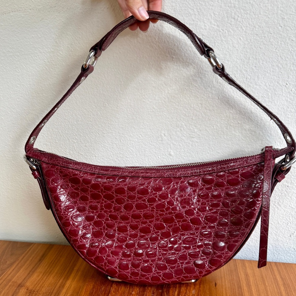 By Far Gib Shoulder Bag Wine Circular Croco Embossed Leather EUC - Picture 8 of 15